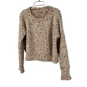 Chunky Knit Sweater Womens Size L Cream Colorful Dot Crop Chenille Knit Pullover
